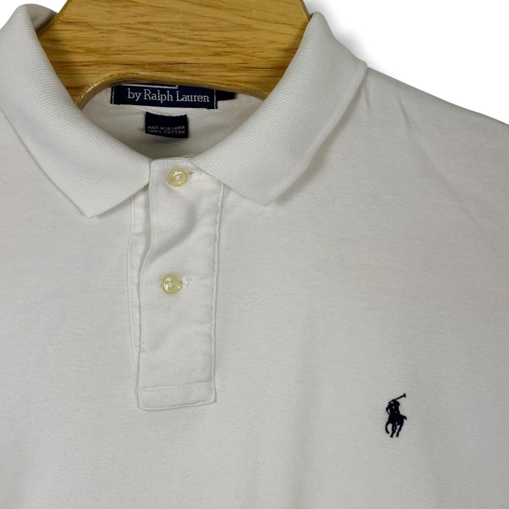 Polo Ralph Lauren Polo Shirt Men L White Blue Pony 100% Cotton Preppy Golf